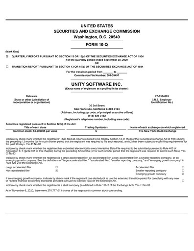Thumbnail Unity Software Quarterly Report 2020-q3