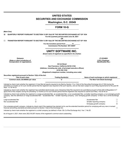 Thumbnail Unity Software Quarterly Report 2021-q2