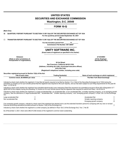 Thumbnail Unity Software Quarterly Report 2021-q3