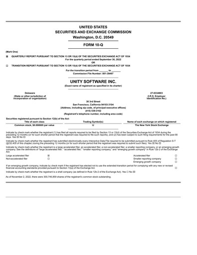 Thumbnail Unity Software Quarterly Report 2022-q3