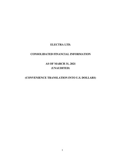 Thumbnail Electra
 Quarterly Report 2021-q1