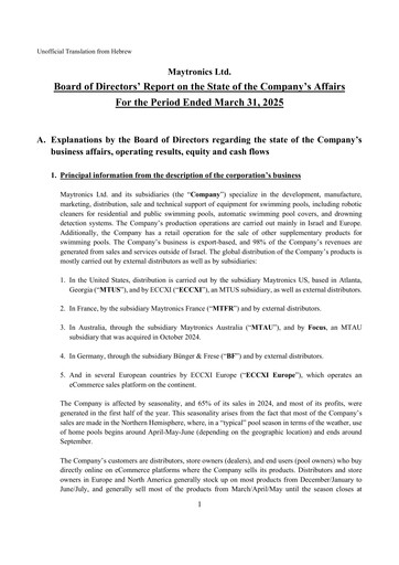 Miniature Maytronics Rapport trimestriel 2025-q1