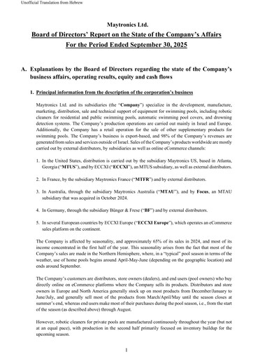 Miniature Maytronics Rapport trimestriel 2025-q3