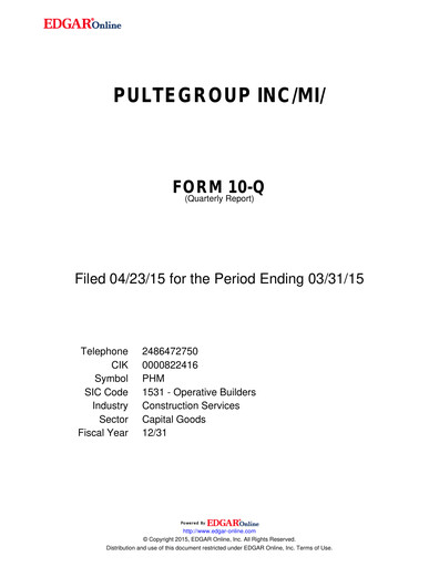 Vorschaubild PulteGroup Quartalsbericht 2015-q1