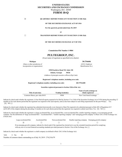 Vorschaubild PulteGroup Quartalsbericht 2019-q2