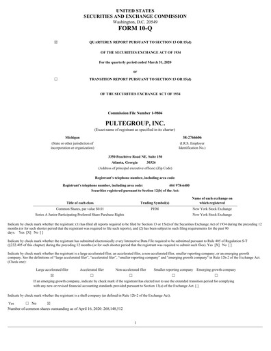Vorschaubild PulteGroup Quartalsbericht 2020-q1