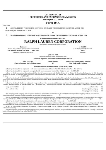 Thumbnail Ralph Lauren Annual Report 2021