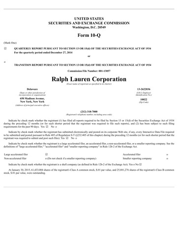 Thumbnail Ralph Lauren Quarterly Report 2015-q3