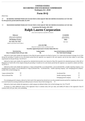 Thumbnail Ralph Lauren Quarterly Report 2020-q3