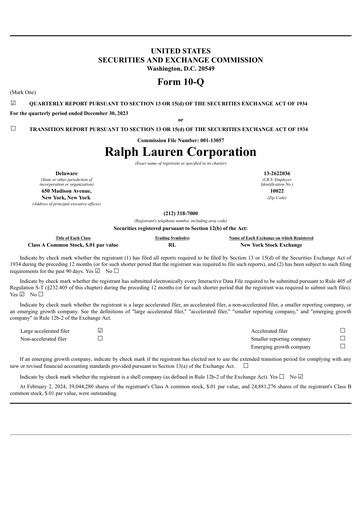 Thumbnail Ralph Lauren Quarterly Report 2024-q3
