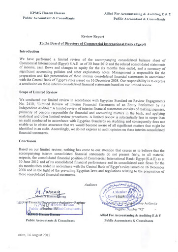 Thumbnail Commercial International Bank Financial Statement 2012-h1