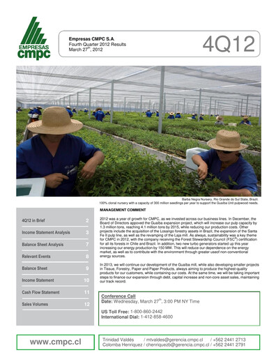 Thumbnail Empresas CMPC Quarterly Report 2012-q4