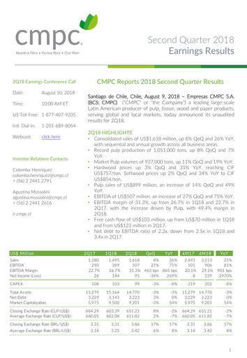 Thumbnail Empresas CMPC Quarterly Report 2018-q2