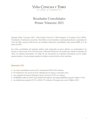 Thumbnail Viña Concha y Toro Quarterly Report 2021-q1