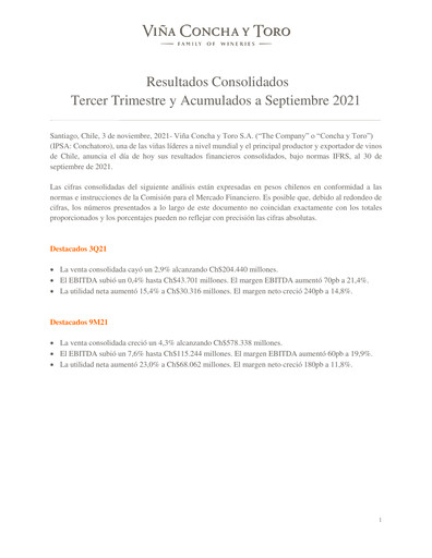 Thumbnail Viña Concha y Toro Quarterly Report 2021-q3