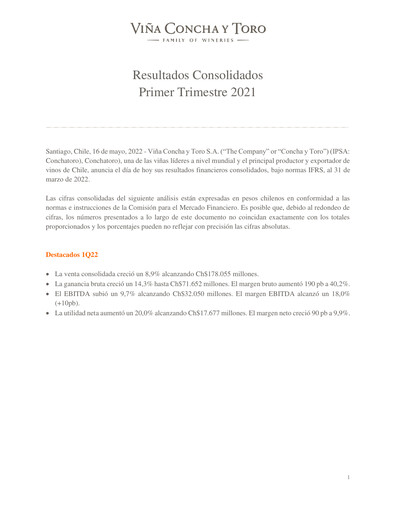 Thumbnail Viña Concha y Toro Quarterly Report 2022-q1