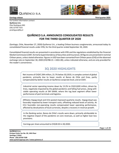 Thumbnail Quiñenco
 Quarterly Report 2020-q3