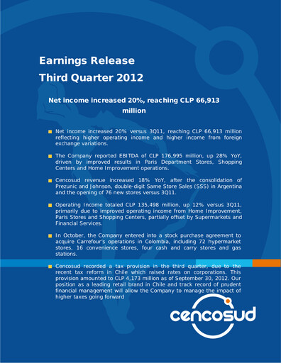 Thumbnail Cencosud
 Quarterly Report 2012-q3