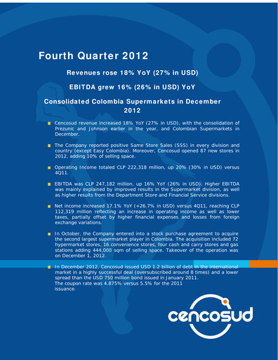 Thumbnail Cencosud
 Quarterly Report 2012-q4