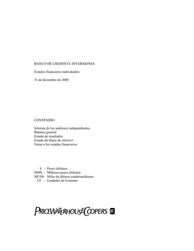 Thumbnail Banco de Crédito e Inversiones
 Financial Statement 2006
