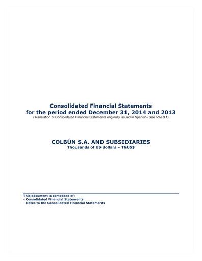 Thumbnail Colbún Financial Statement 2014