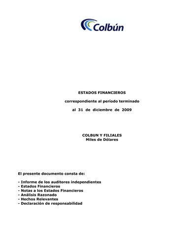 Thumbnail Colbún Financial Statement 2009