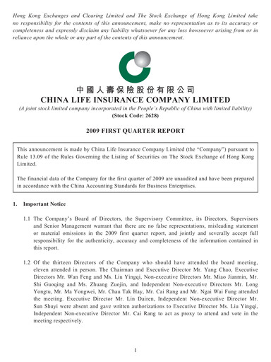 Thumbnail China Life Insurance Quarterly Report 2009-q1