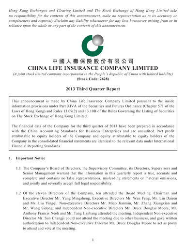 Thumbnail China Life Insurance Quarterly Report 2013-q3
