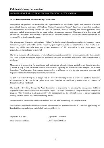 Thumbnail Caledonia Mining Financial Statement 2015-h1