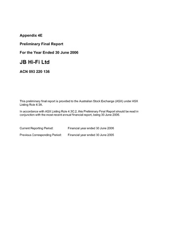 Thumbnail JB Hi-Fi
 Financial Report fy2006