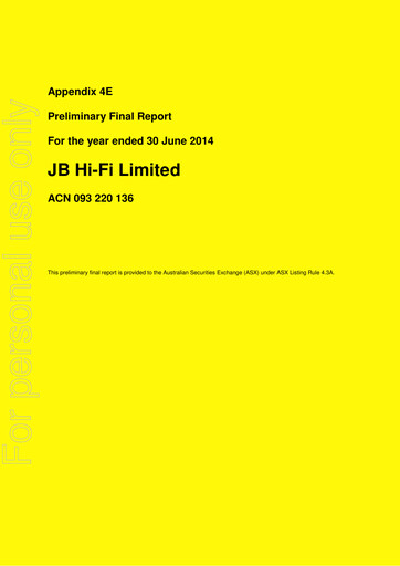 Vorschaubild JB Hi-Fi
 Finanzbericht fy2014