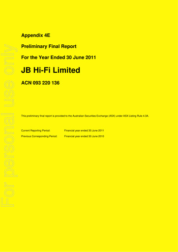 Thumbnail JB Hi-Fi
 Financial Statement fy2011