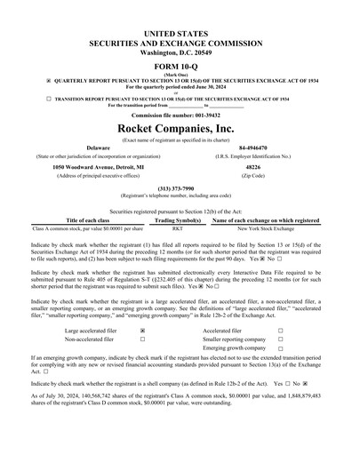 Thumbnail Rocket Companies
 Quarterly Report 2024-q2