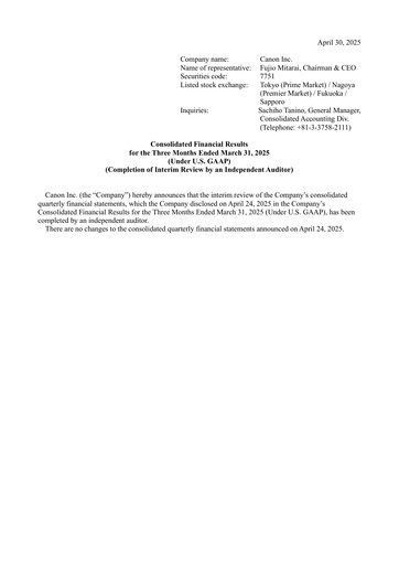 Thumbnail Canon Quarterly Report 2025-q1