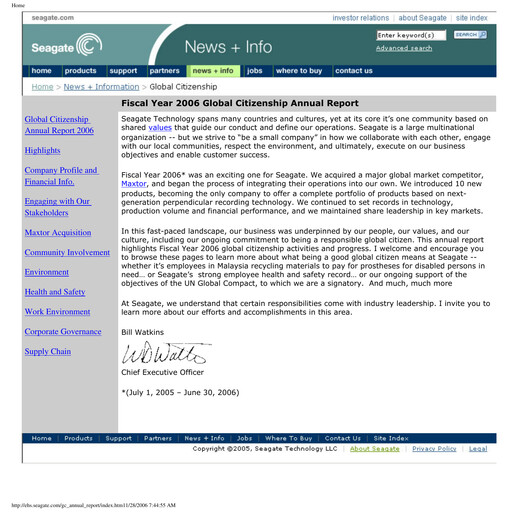 Vorschaubild Seagate Technology ESG-Bericht 2006