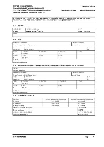 Thumbnail TIM S.A. Financial Statement 2006