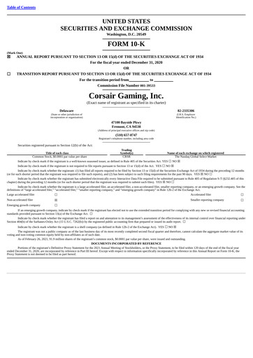 Thumbnail Corsair Gaming
 Annual Report 2020