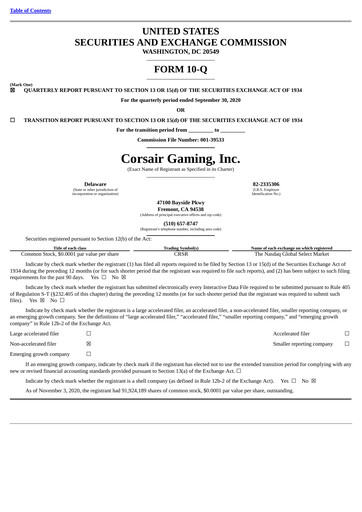 Thumbnail Corsair Gaming
 Quarterly Report 2020-q3