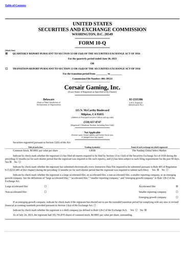 Thumbnail Corsair Gaming
 Quarterly Report 2023-q2