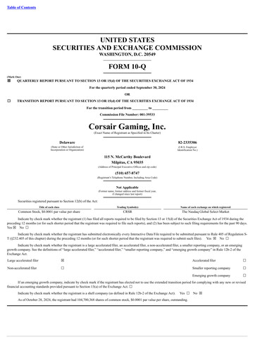 Thumbnail Corsair Gaming
 Quarterly Report 2024-q3