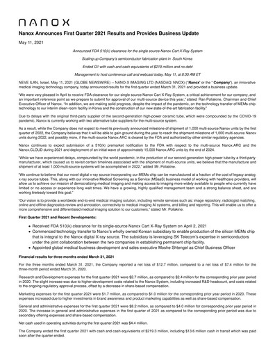 Thumbnail Nano-X Imaging Quarterly Report 2021-q1