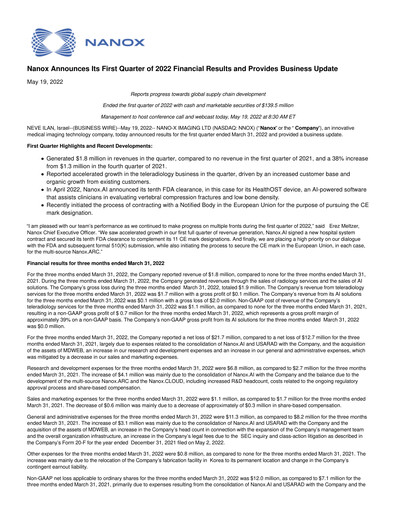 Thumbnail Nano-X Imaging Quarterly Report 2022-q1
