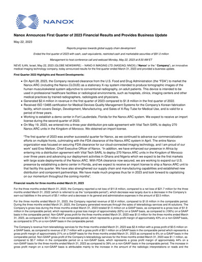 Thumbnail Nano-X Imaging Quarterly Report 2023-q1