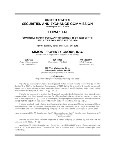 Thumbnail Simon Property Group Quarterly Report 2015-q2