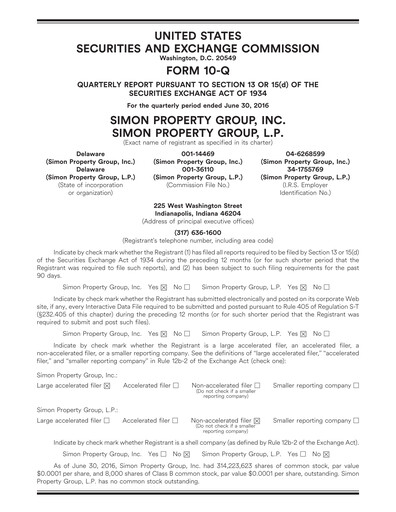 Thumbnail Simon Property Group Quarterly Report 2016-q2