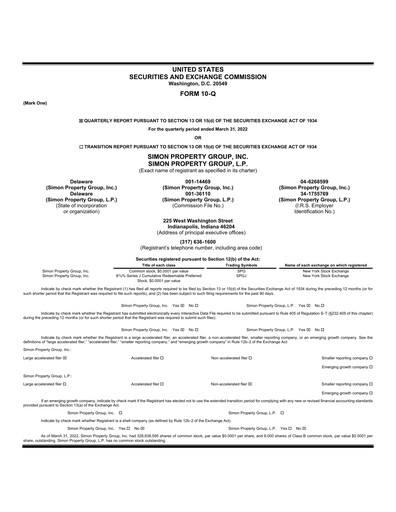 Thumbnail Simon Property Group Quarterly Report 2022-q1
