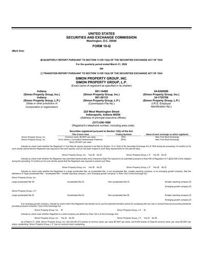 Thumbnail Simon Property Group Quarterly Report 2026-q1