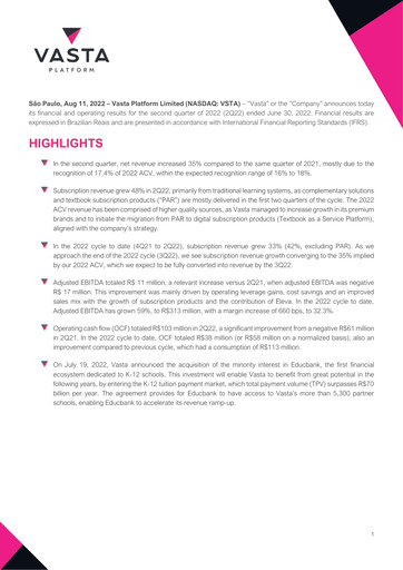 Vorschaubild Vasta Platform Quartalsbericht 2022-q2