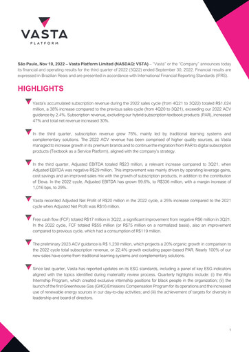Vorschaubild Vasta Platform Quartalsbericht 2022-q3