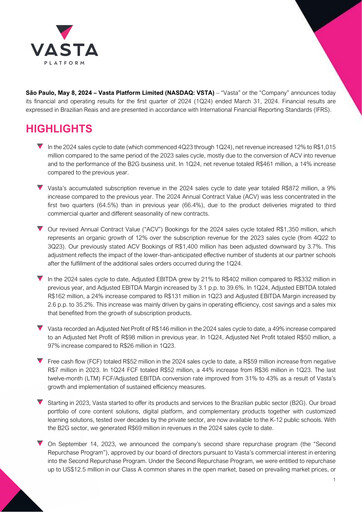 Vorschaubild Vasta Platform Quartalsbericht 2024-q1